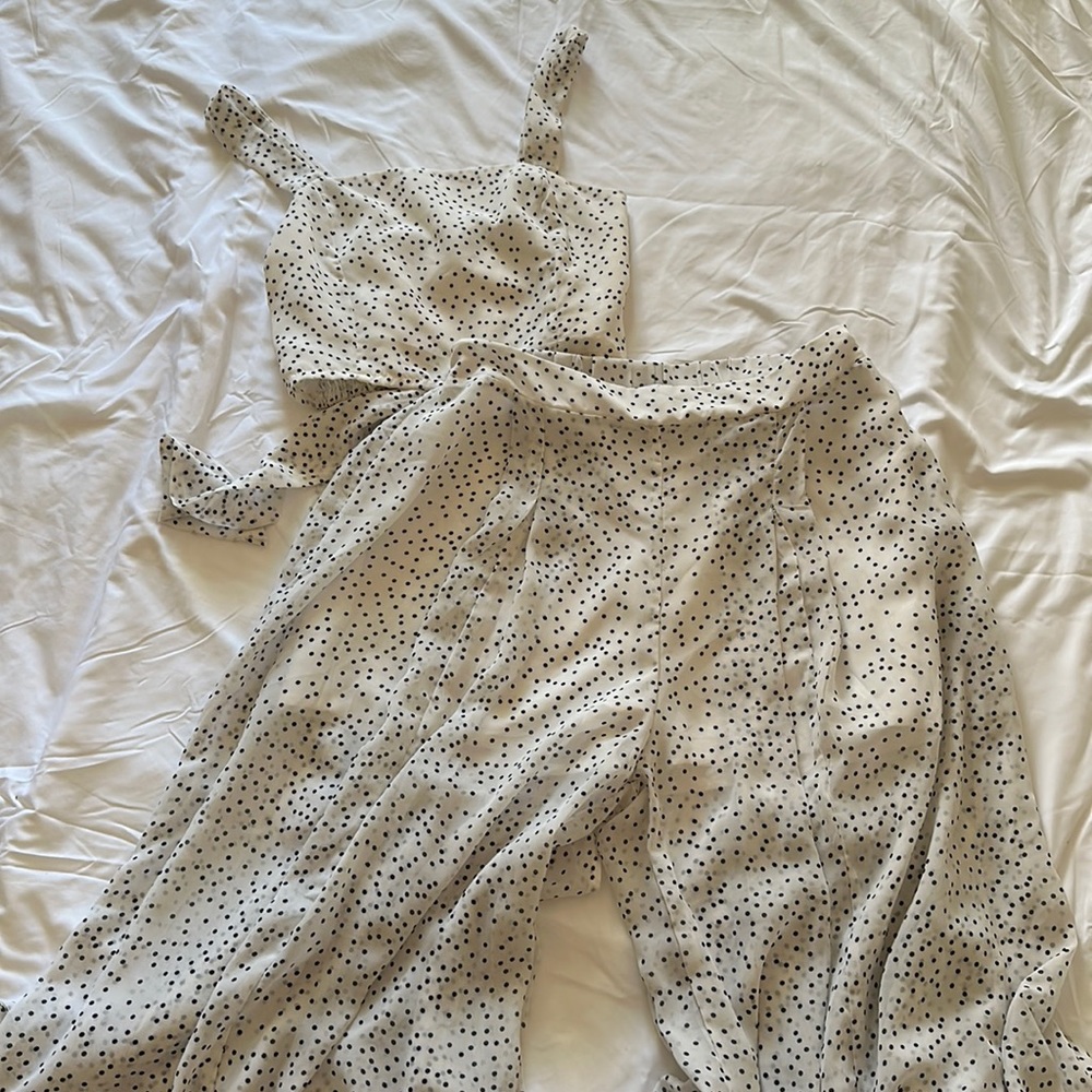 White/Black polka dot crop top set